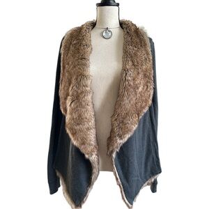 Hollister Faux Fur Trim Open-Front Cardigan Jacket, Size XS/S